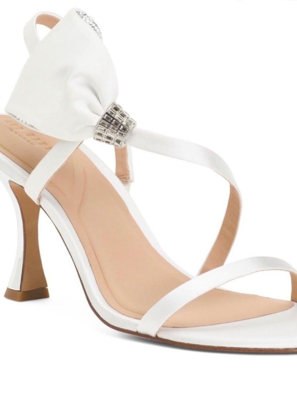 Elle White Bow-Strap Crystal Accent High Heel Sandals